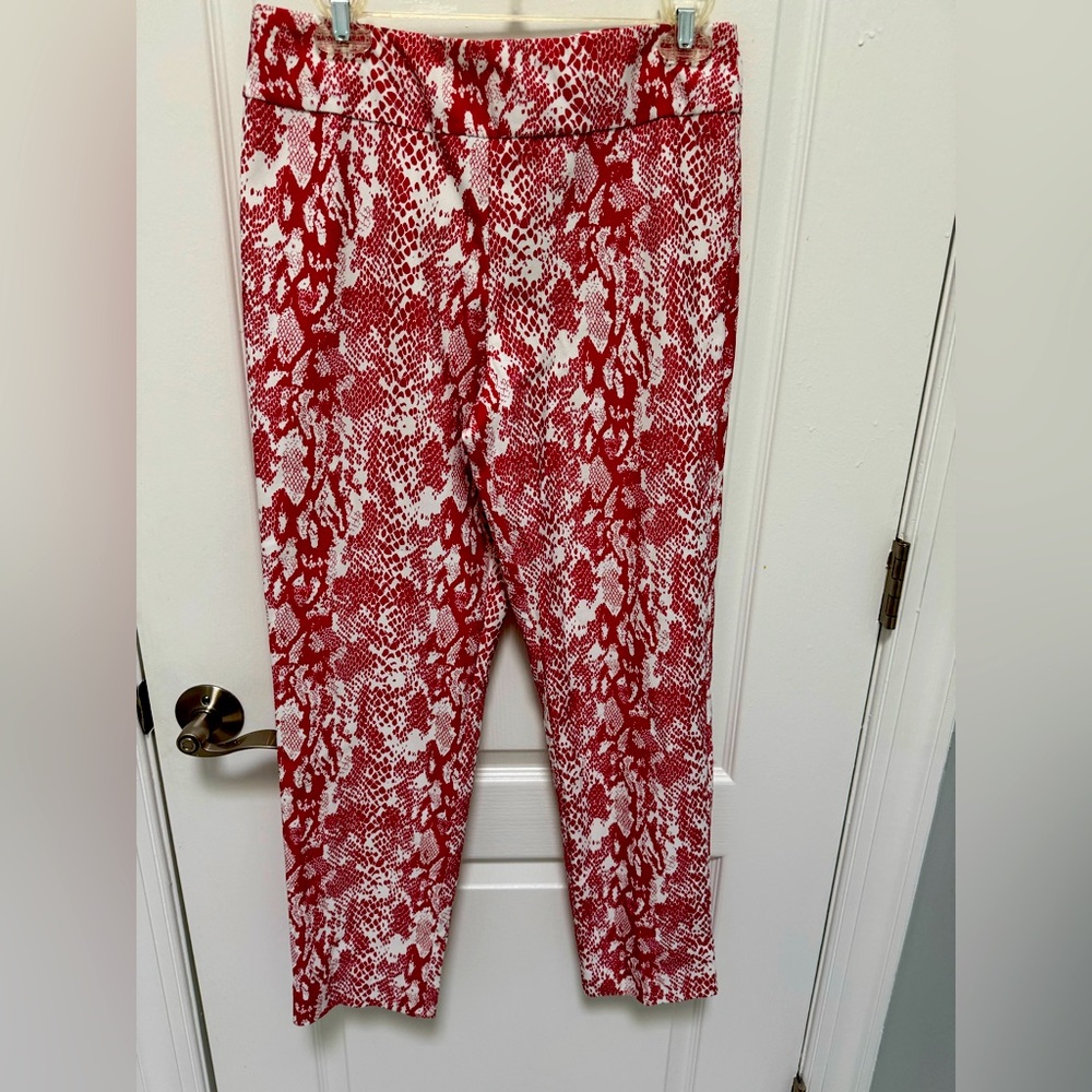 Krazy Larry Pull-On Red & White Snake Print Women’s Pants, Size 6, Made in USA
